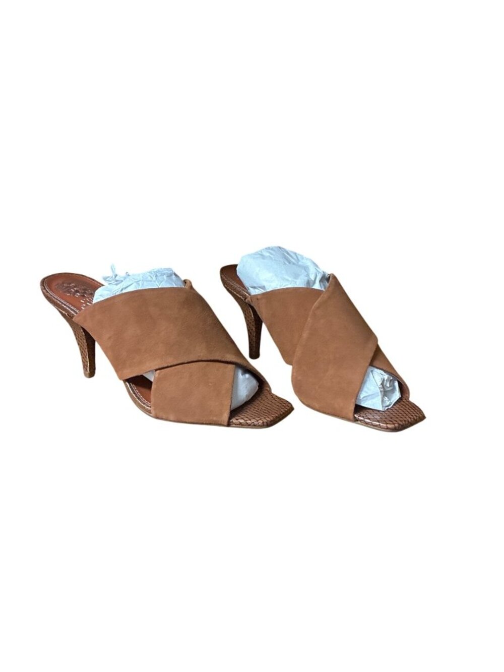 Vince Camuto REHNYA Warm Caramel Brown Suede Textured‎ Heel Sandals 9M Open Toe